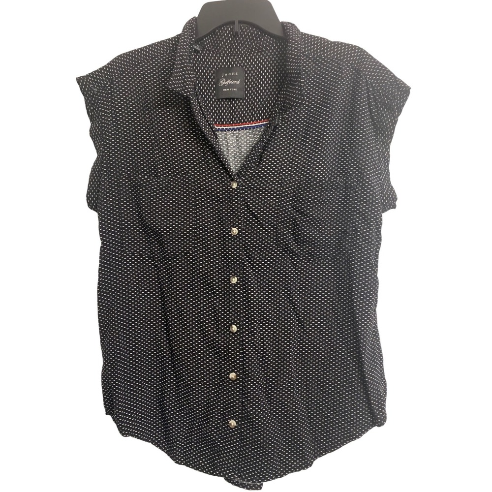 Jachs Girlfriend Black White Polka Dot Sleeveless Button Down‎ Blouse  L